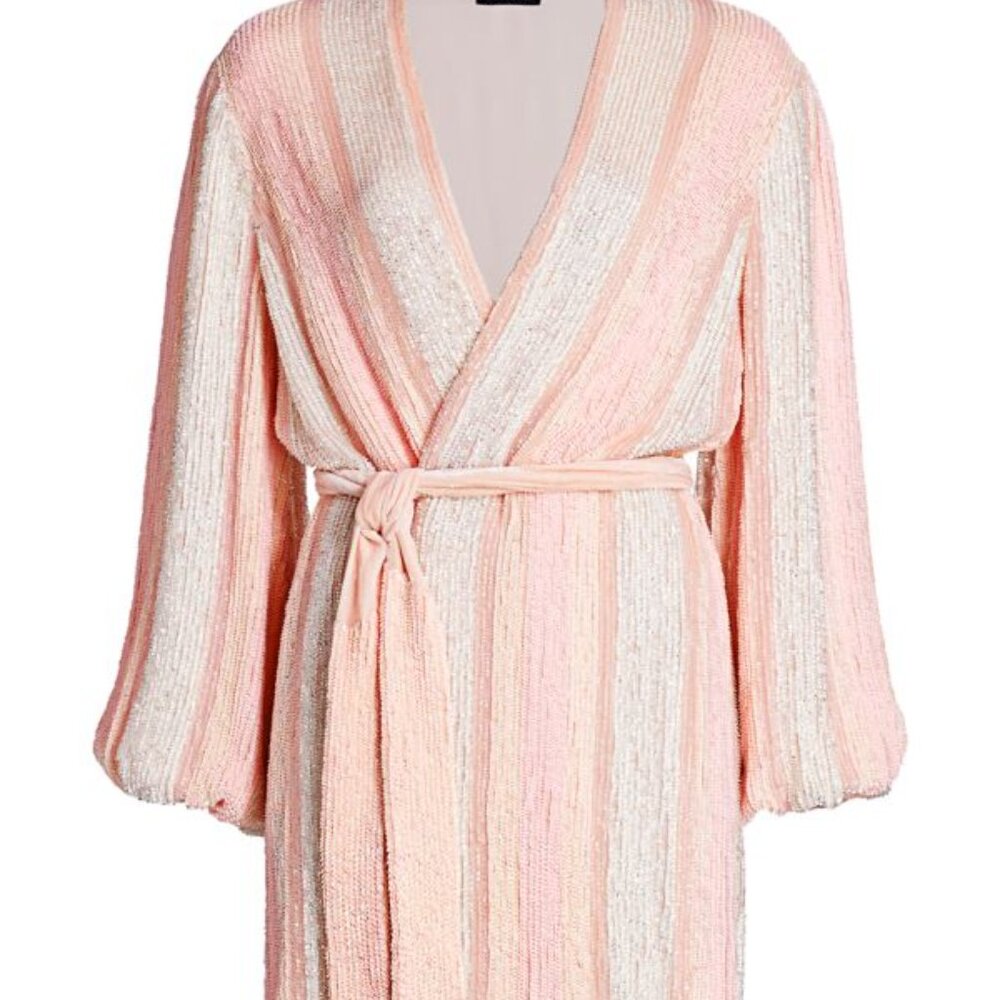 Retrofete Gabrielle Robe Dress Fully Sequined Long Sleeve Mini Wrap size XS